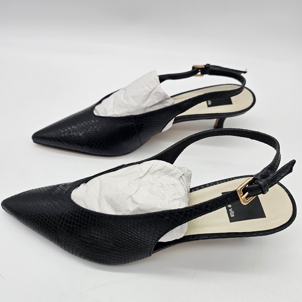 Dolce Vita Alenna Slingback Heels Womens 7.5 Black Embossed Leather Kitten Heel - Picture 4 of 12